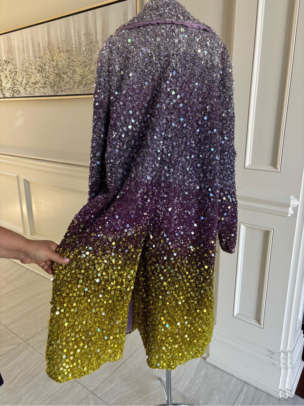 Oscar de la Renta Lavender Sequin-Trim Coat NWOT - Picture 8 of 9